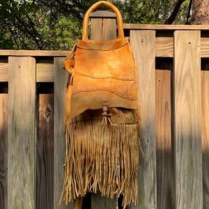 Blonde Leather Bohemian Fringe Backpack